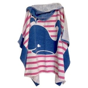 POTTERY BARN Kids Whale Bath Beach Wrap Towel Pink Blue 46" Wide x 29" Long